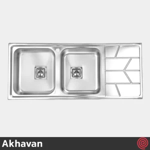 سینک ظرفشویی اخوان مدل Akhavan 388S-51 | دو لگنه نیمه فانتزی توکار