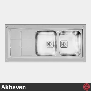 سینک ظرفشویی اخوان مدل Akhavan 502S-60 | دو لگنه فانتزی روکار