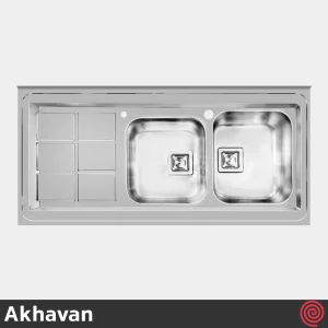 سینک ظرفشویی اخوان مدل Akhavan 503-60 | دو لگنه فانتزی روکار