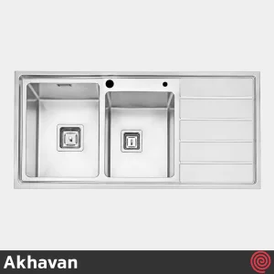 سینک ظرفشویی اخوان مدل Akhavan 603-50 | دو لگنه فانتزی توکار