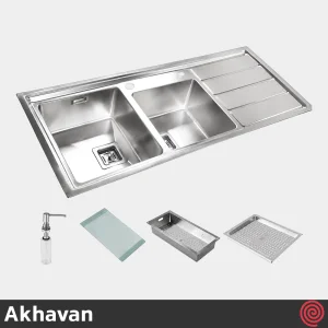 سینک ظرفشویی اخوان مدل Akhavan 603-50 | دو لگنه فانتزی توکار