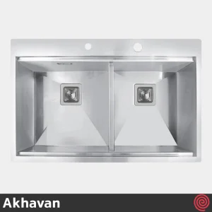 سینک ظرفشویی اخوان مدل Akhavan 333-53 | دو لگنه فلاش مونت باکسی توکار