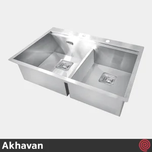 سینک ظرفشویی اخوان مدل Akhavan 333-53 | دو لگنه فلاش مونت باکسی توکار