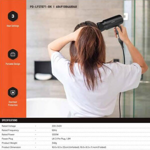 سشوار تاشو پورودو مدل Porodo PD-LFST071-BK | با توان 1200 وات