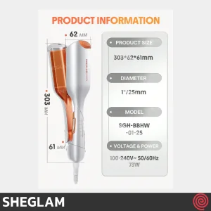 حالت دهنده مو شیگلم مدل SHEGLAM SGH-BBHW-01-25 | سایز 25mm، موج دهنده موی ساحلی