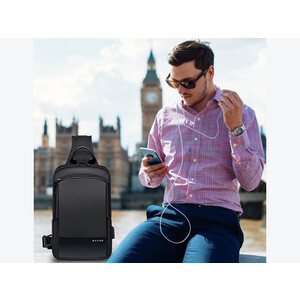 کوله پشتی تک بند  ضد آب یو اس بی دار بنج Bange BG-77112 Men's Waterproof Crossbody Chest Bag Black