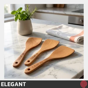 کفگیر پخت و پز سر‌کج چوبی 20 سانتی الگانت مدل ELEGANT 147 | دسته چوب تخت