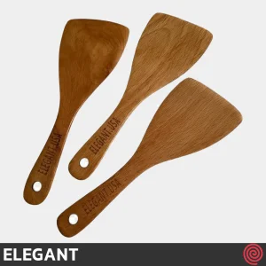 کفگیر پخت و پز سر‌کج چوبی 20 سانتی الگانت مدل ELEGANT 147 | دسته چوب تخت