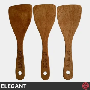 کفگیر پخت و پز سر‌کج چوبی 20 سانتی الگانت مدل ELEGANT 147 | دسته چوب تخت