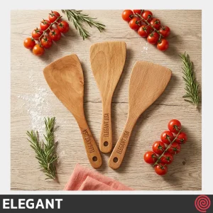 کفگیر پخت و پز سر‌کج چوبی 20 سانتی الگانت مدل ELEGANT 147 | دسته چوب تخت