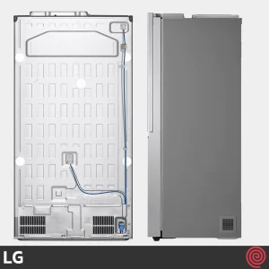 نمای بغل و پشت یخچال فریزر LG GC-J257 با موتور Inverter Linear با قابلیت اتصال به آب شهر