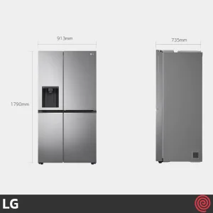 طراحی و نمای بغل و جلو یخچال فریزر ال جی GC-J257SLSS رنگ نقره ای