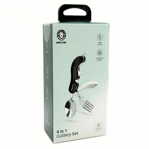 بسته بندی شیک ست قاشق و چنگال مسافرتی 4 در 1  گرین لاین  GN-4IN1CSETBK