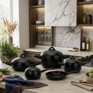 سرویس قابلمه ۹ پارچه Arow ترکیه مدل Black Stone مشکی