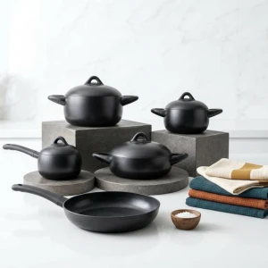 سرویس قابلمه ۹ پارچه Arow ترکیه مدل Black Stone مشکی