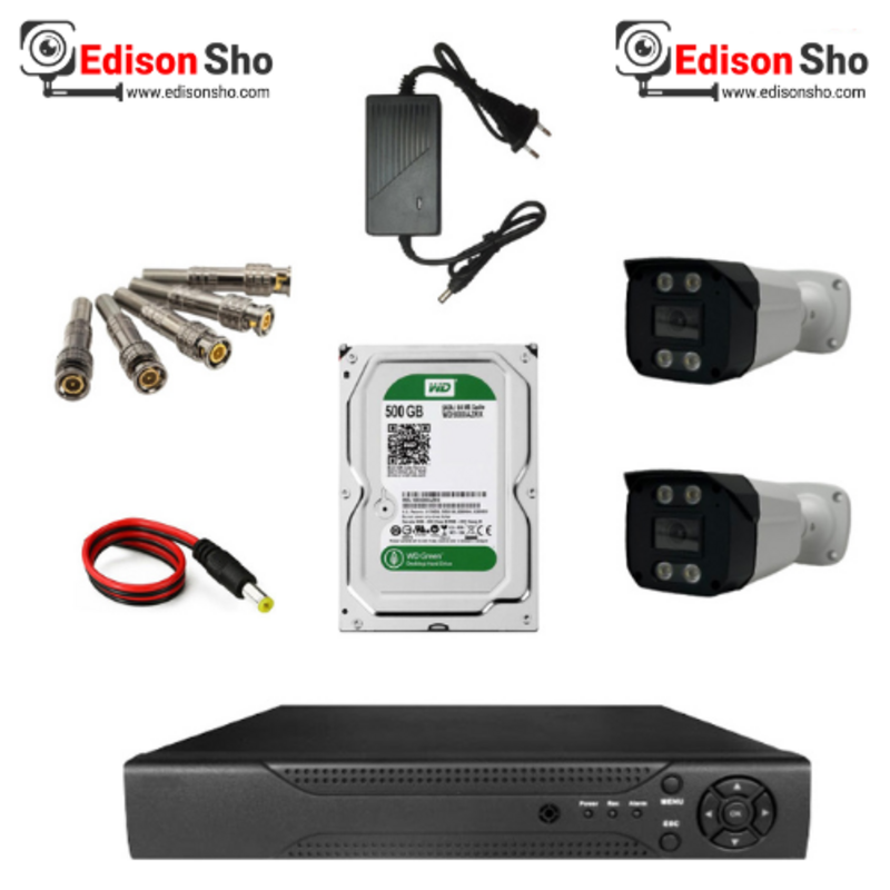 پکیج دوربین مداربسته 2 عددی با لنز 3 مگاپیکسل فلزی دید در شب رنگی