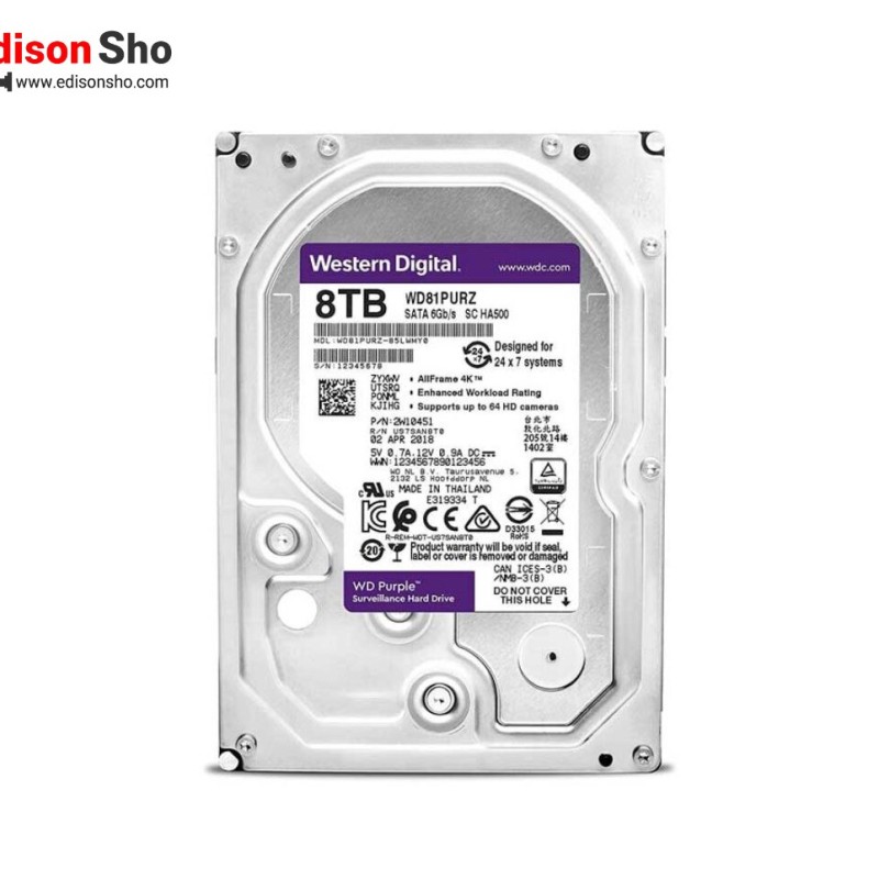 هارد دیسک اینترنال وسترن دیجیتال 8 ترابایت بنفش Purple گارانتی سازگار آواژنگ حامی