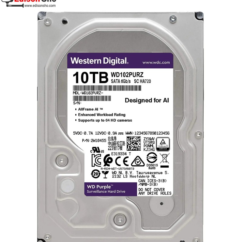 هارد دیسک اینترنال وسترن دیجیتال 10ترابایت بنفش Purple گارانتی سازگار آواژنگ حامی