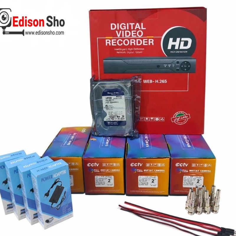 پکیج دوربین مداربسته 4 عددی + هارد 500 گیگ + دستگاه 4 کانال