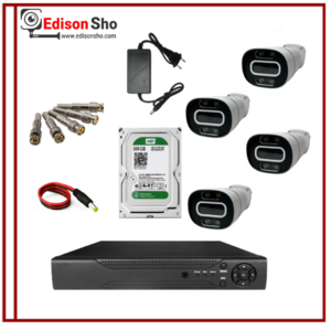 پکیج دوربین مداربسته فلزی 4 عددی با لنز 3 مگاپیکسل با دید در شب رنگی