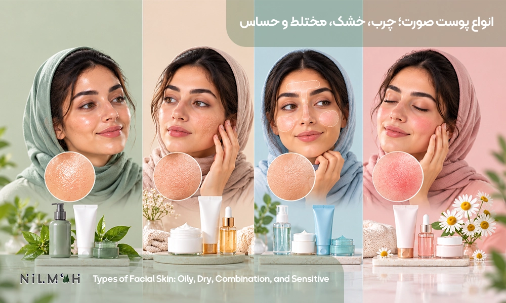 تشخیص نوع پوست (چرب، خشک، مختلط و حساس) و انتخاب محصول مناسب هر نوع