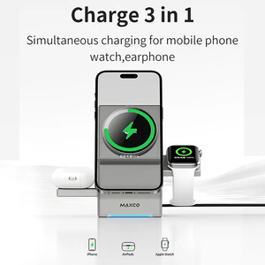 قیمت شارژر بی سیم رومیزی 15 وات سه کاره مکس کو