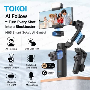 گیمبال و استابلایزر هوشمند سه محوره گوشی موبایل سه پایه‌دار با دوربین ردیابی چهره، فلاش و میکروفون وایرلس توکی