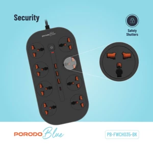 قیمت چندراهی برق 8 سوکت 3000 وات، یک تایپ سی و سه USB پورودو