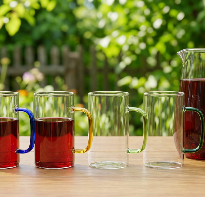 لیوان چای و نوشیدنی پیرکس دسته رنگی ، برند DELI