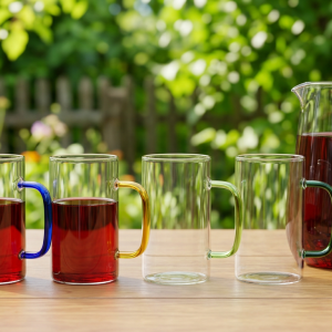 لیوان چای و نوشیدنی پیرکس دسته رنگی ، برند DELI