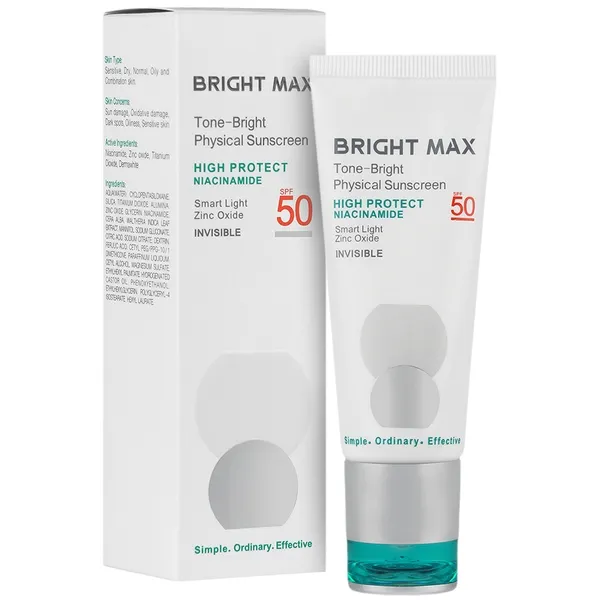 ضد آفتاب فیزیکال تن برایت SPF50 (بی رنگ) برایت مکس