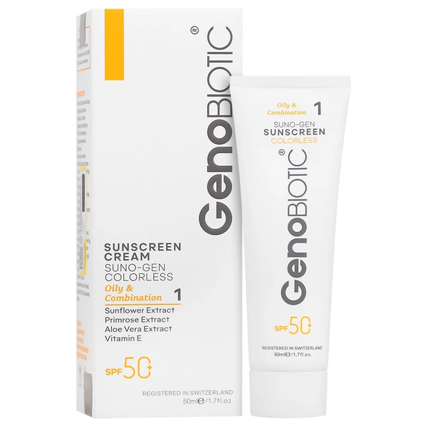 کرم ضد آفتاب بی رنگ پوست های چرب SPF50 سانو ژن ژنوبایوتیک