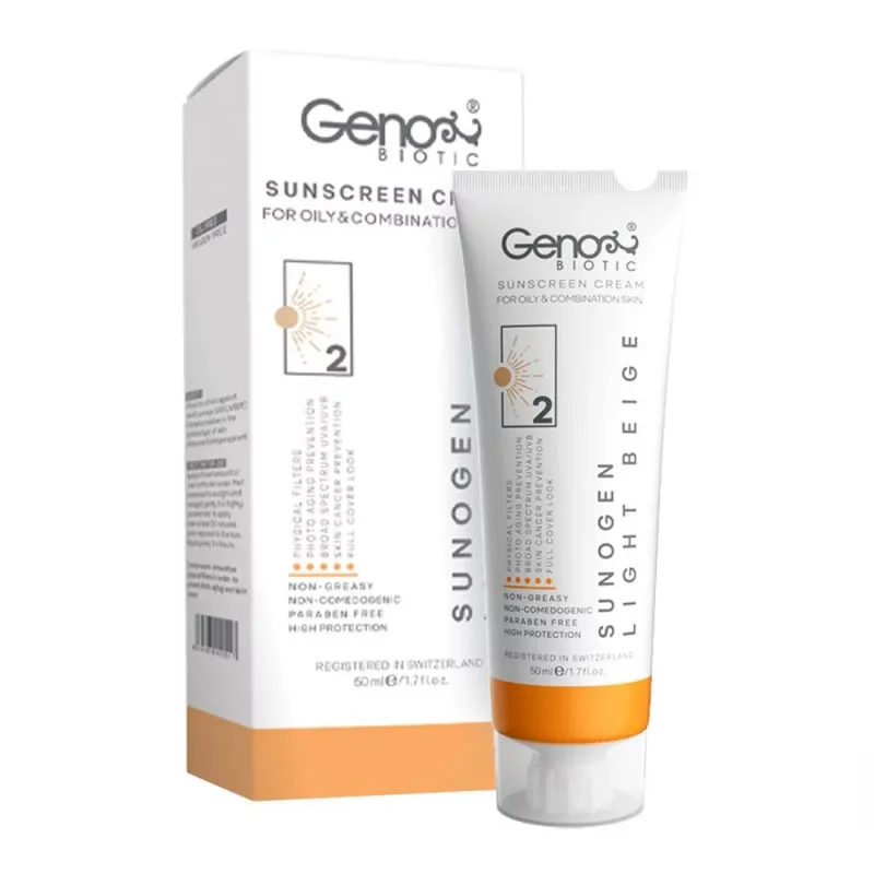 کرم ضد آفتاب بژ طبیعی پوست های چرب SPF50 سانو ژن ژنوبایوتیک
