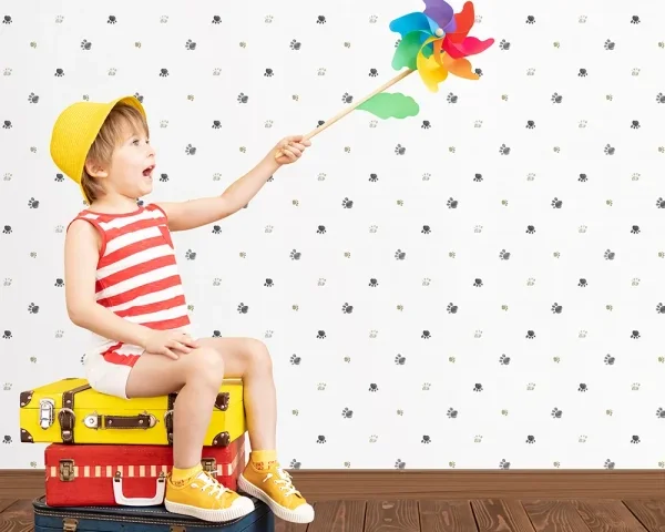 کاغذ دیواری کودک طرح ردپای پاندا | سفید کد 12110