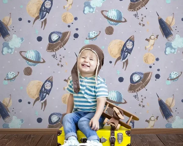 کاغذ دیواری کودک طرح کهکشان و فضانورد | چند رنگ کد 12107