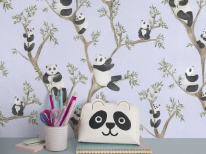 کاغذ دیواری کودک طرح پاندای درختی | آبی کد 12113