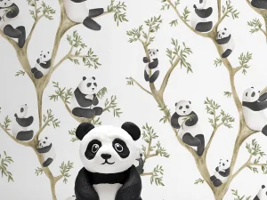 کاغذ دیواری کودک طرح پاندای درختی | سفید کد 12109