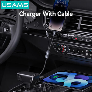 شارژر موبایل خودرویی فست شارژ ماشین تایپ سی و یو‌اس‌بی 66 وات یوسامز با کابل متصل تایپ سی و لایتنینگ