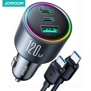 شارژر فندکی سوپر فست شارژ ماشین تایپ سی 120 وات با کابل دو سر تایپسی جویروم JR-CCN07