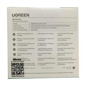 چندراهی برق و شارژر دیواری یک سوکت، یک USB-C و دو یو‌اس‌بی 30 وات یوگرین