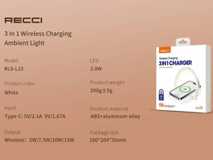 لامپ و شارژر رسی Recci RLS-L15 Wireless Charging 3-In-1 charger 15W