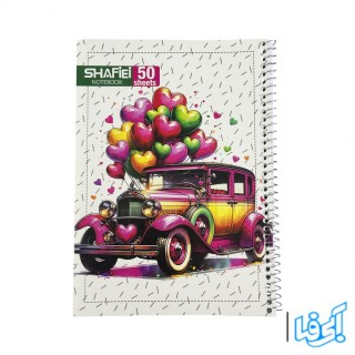 دفتر50 برگ طرح ماشین فنردار جلد طلقی