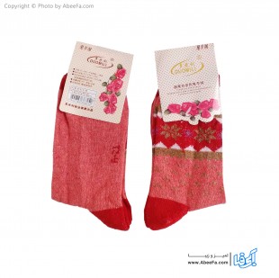 جوراب ساق دار پشمی مدل AF1479-F گلبهی-قرمز