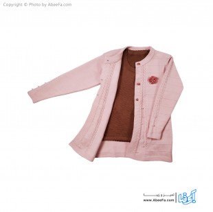 ست ژاکت و تاپ بافت دخترانه مدل SA25SS صورتی-شکلاتی