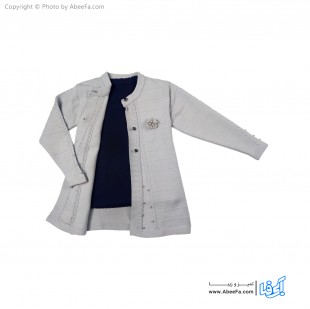 ست ژاکت و تاپ بافت دخترانه مدل SA25TS طوسی-سرمه ای