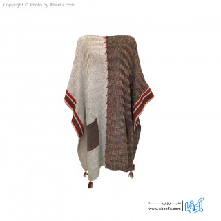پانچو بافت زنانه مدل E0081-1 قهوه ای-کرم