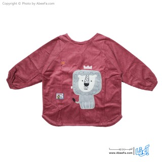 پیش بند نوزادی آستین دار مدل مخمل کبریتی-شیر P1