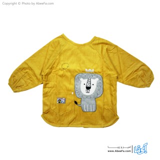 پیش بند نوزادی آستین دار مدل مخمل کبریتی-شیر Y