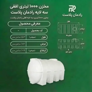 مخزن ۱۰۰۰ لیتری افقی سه لایه رادمان پلاست
