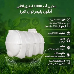 مخزن آب 1000 لیتری افقی آبگون پلیمر توان البرز